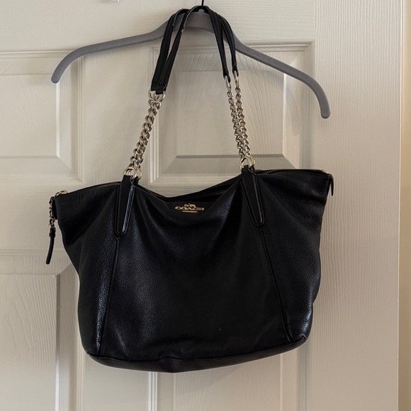 Coach Handbags - Coach Black Pebbled Leather Shoulder Bag with Chain Straps